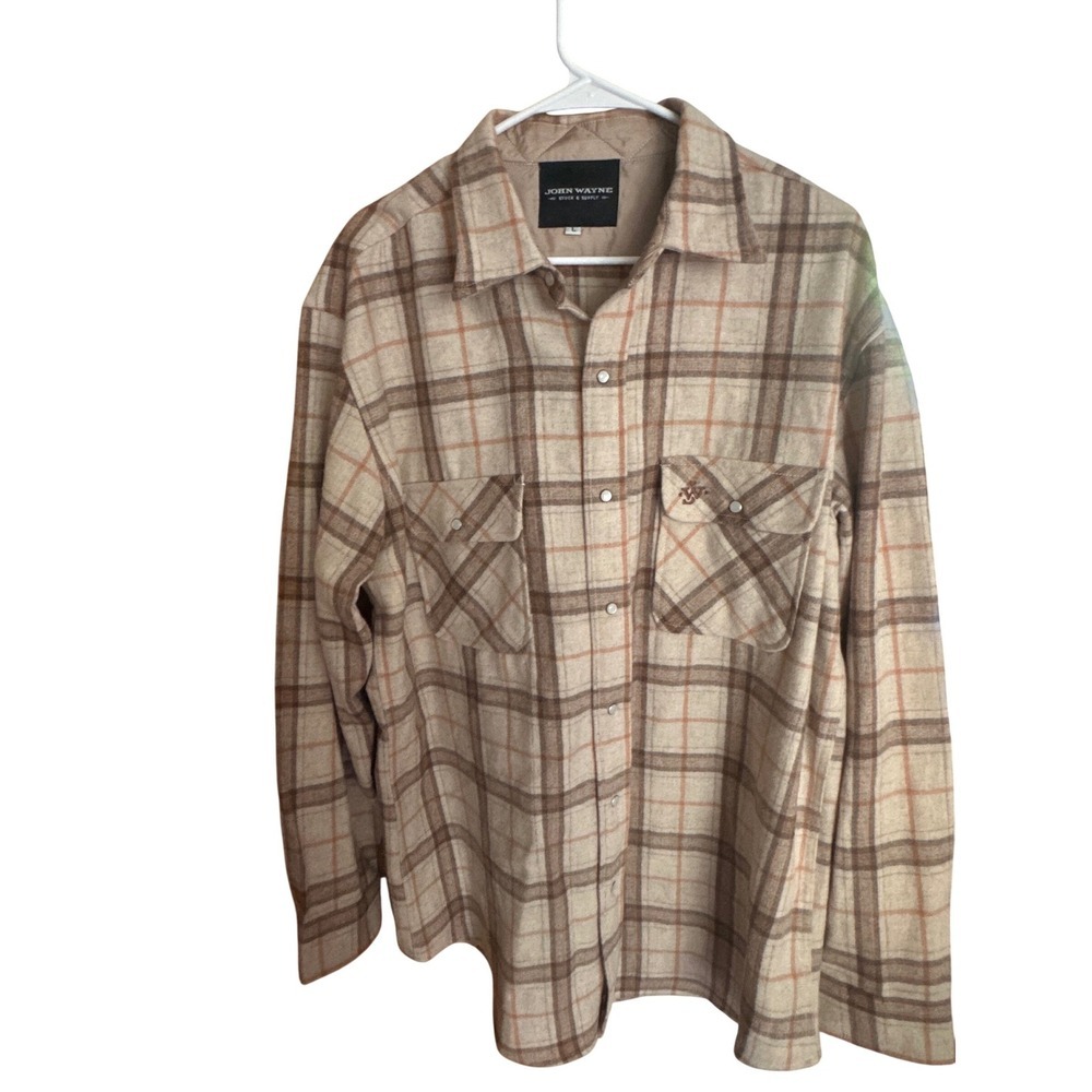 John Wayne Stock & Supply Large 100% Virgin Wool Plaid Quilted Collar Western